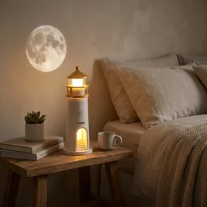 چراغ خواب اسپیکر دار فانوس دریایی مدل SkyMoon با پروژکتور ماه واقعی